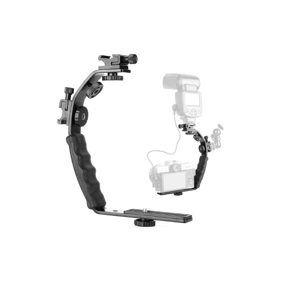 ChromLives-Soporte para cámara en L, doble zapata fría y tornillo de 1/4''